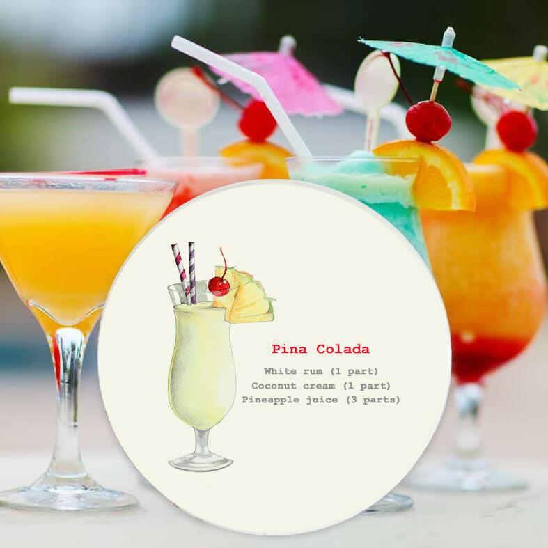 Ceramic Coaster - Pina Colada Cocktail Recipes - Gift for Cocktail Lovers - Crumble and Core