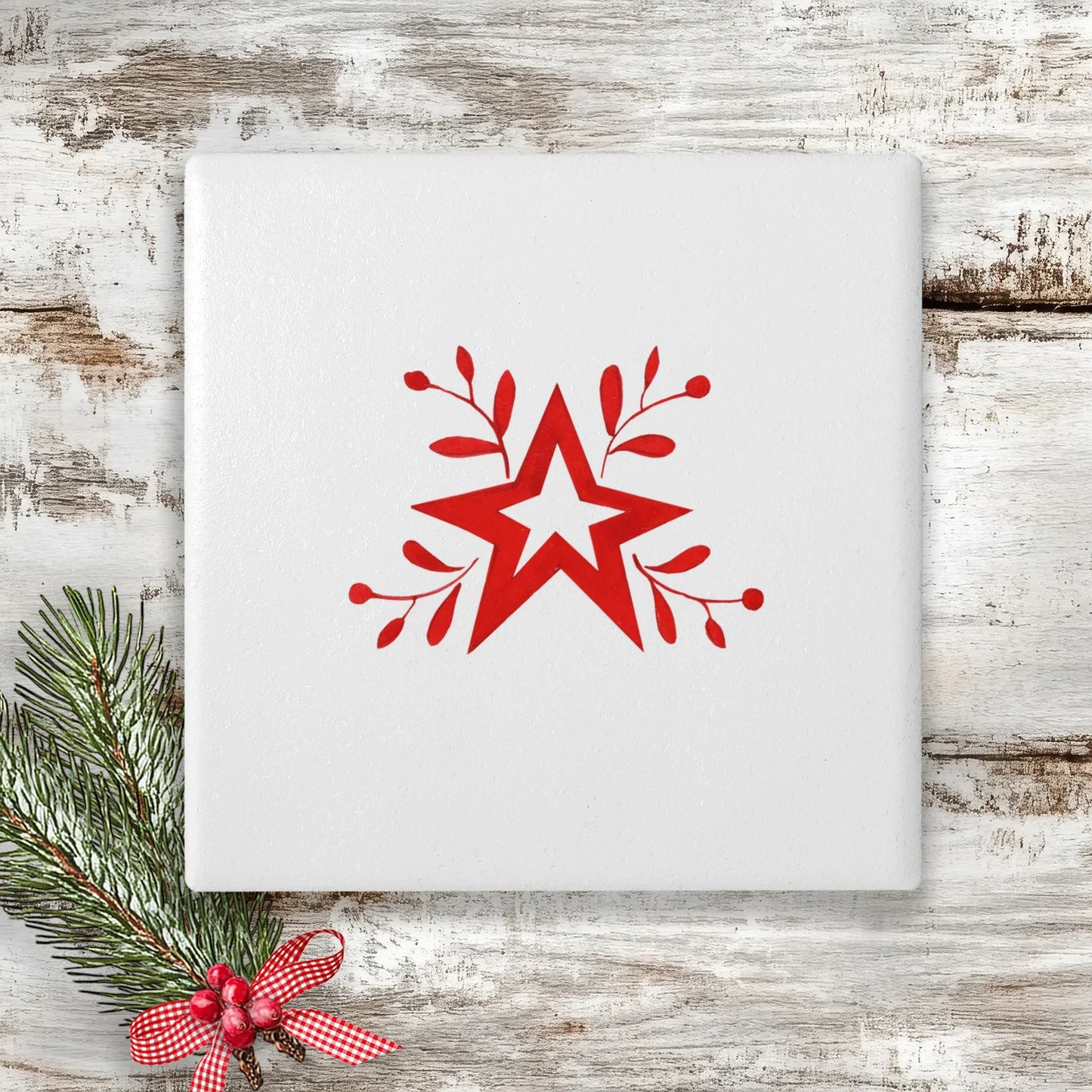 Christmas Coaster - Ceramic Drinks Coaster - Nordic Star - Crumble and Core