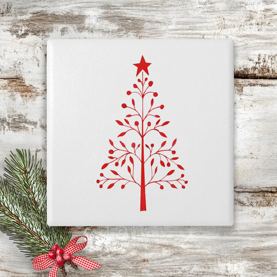 Christmas Coaster - Ceramic Drinks Coaster - Nordic Tree - Crumble and Core