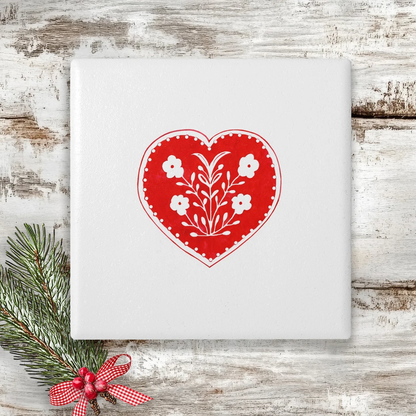Christmas Coaster - Ceramic Drinks Coaster - Nordic Heart - Crumble and Core