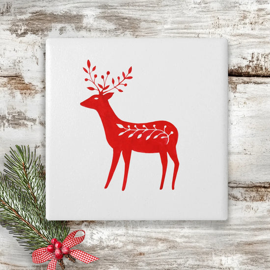 Christmas Coaster - Ceramic Drinks Coaster - Nordic Reindeer - Crumble and Core