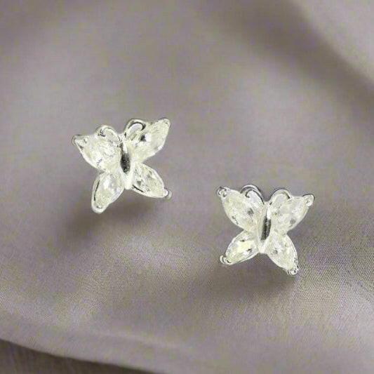 Silver Butterfly Earrings – Hypoallergenic Crystal Studs | 925 Sterling Jewelry Gift - Crumble and Core