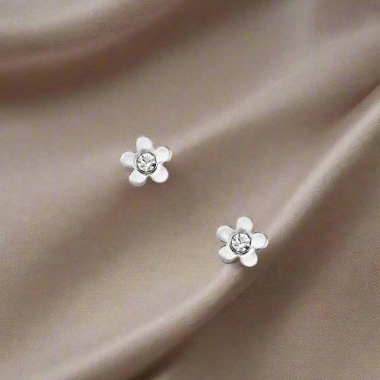 Crystal Silver Stud Earrings – Hypoallergenic Lightweight Floral Sterling Jewelry - Crumble and Core