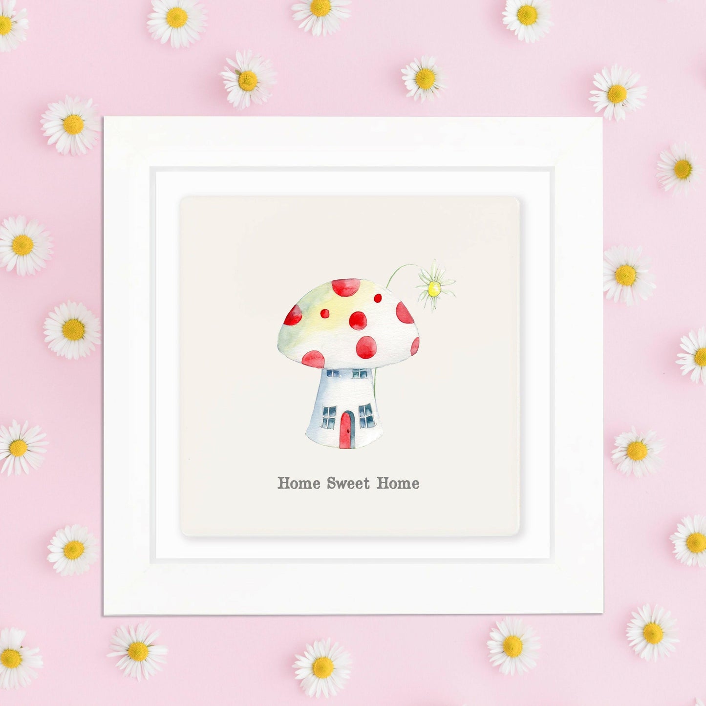 Hand Finished Ceramic Framed Tile Print - Toadstool Home Sweet Home Design - Home Decor - Gifts for Her - Crumble and Core