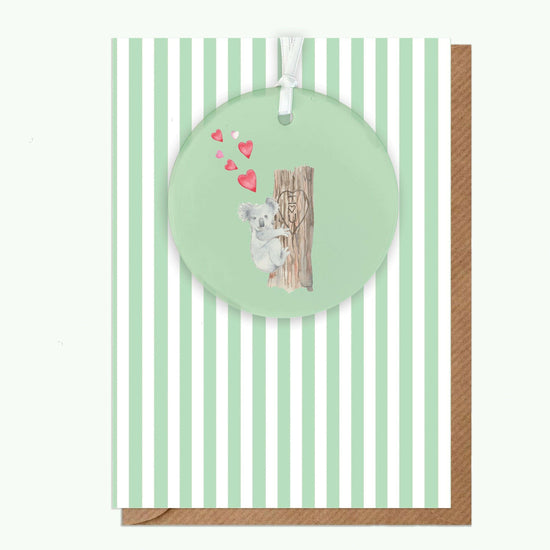 Ceramic Keepsake Hanging Decoration - A6 Greeting Card with Ceramic Keepsake - Koala Love You - Crumble and Core