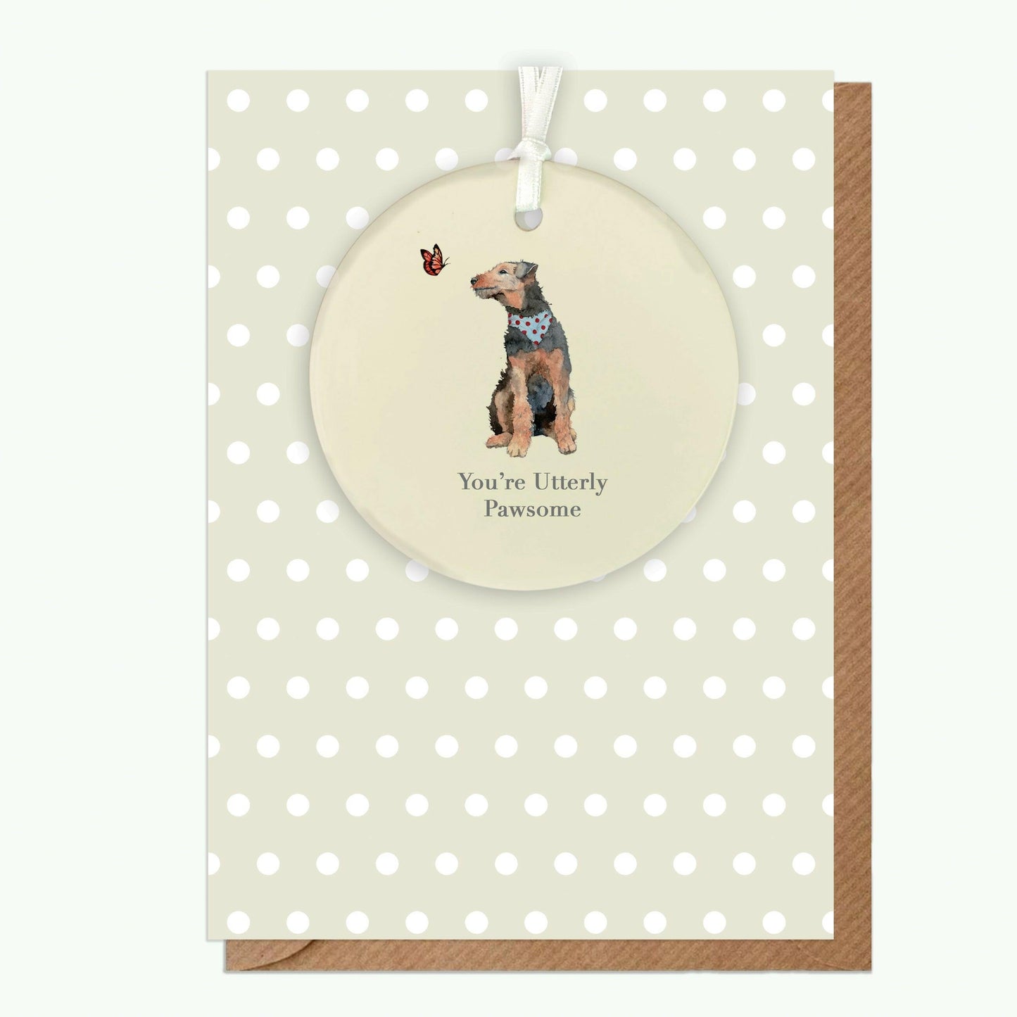 Ceramic Keepsake Hanging Decoration - A6 Greeting Card with Ceramic Keepsake - Dog You're Pawsome - Crumble and Core