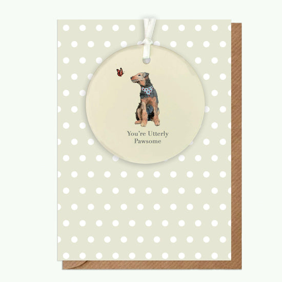 Ceramic Keepsake Hanging Decoration - A6 Greeting Card with Ceramic Keepsake - Dog You're Pawsome - Crumble and Core