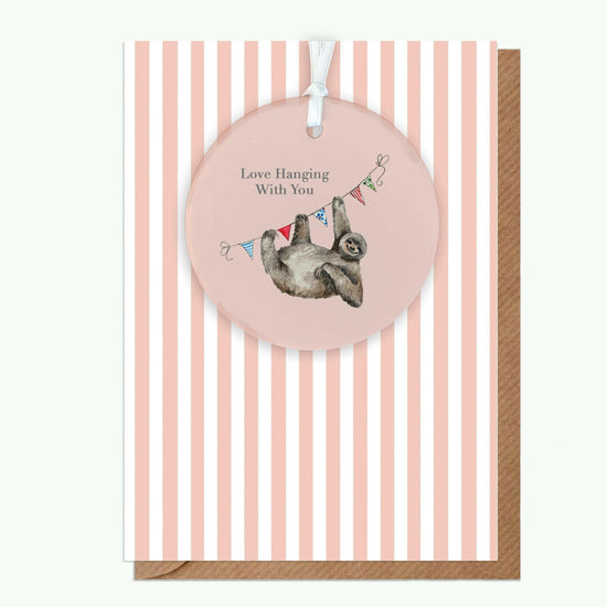 Ceramic Keepsake Hanging Decoration - A6 Greeting Card with Ceramic Keepsake - Sloth Love Hanging - Crumble and Core