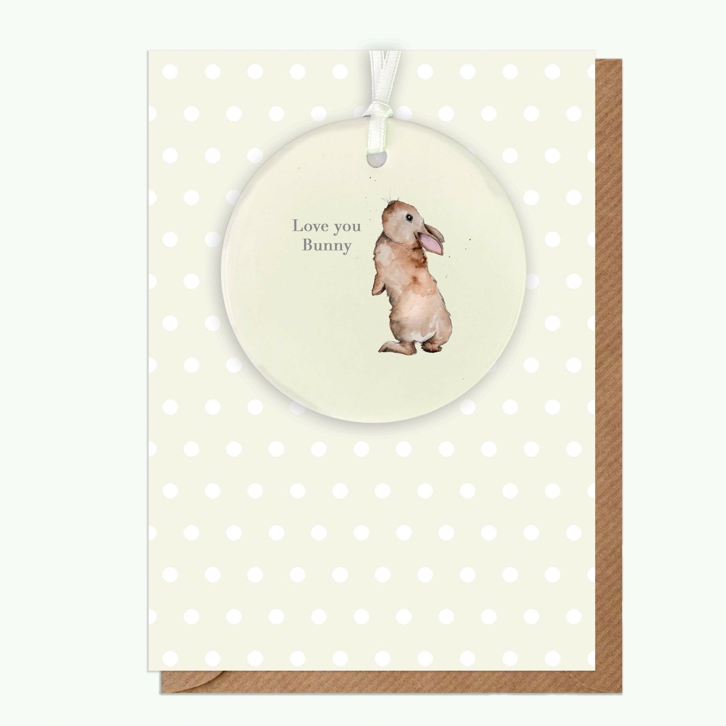 Ceramic Keepsake Hanging Decoration - A6 Greeting Card with Ceramic Keepsake - Bunny Love You - Crumble and Core