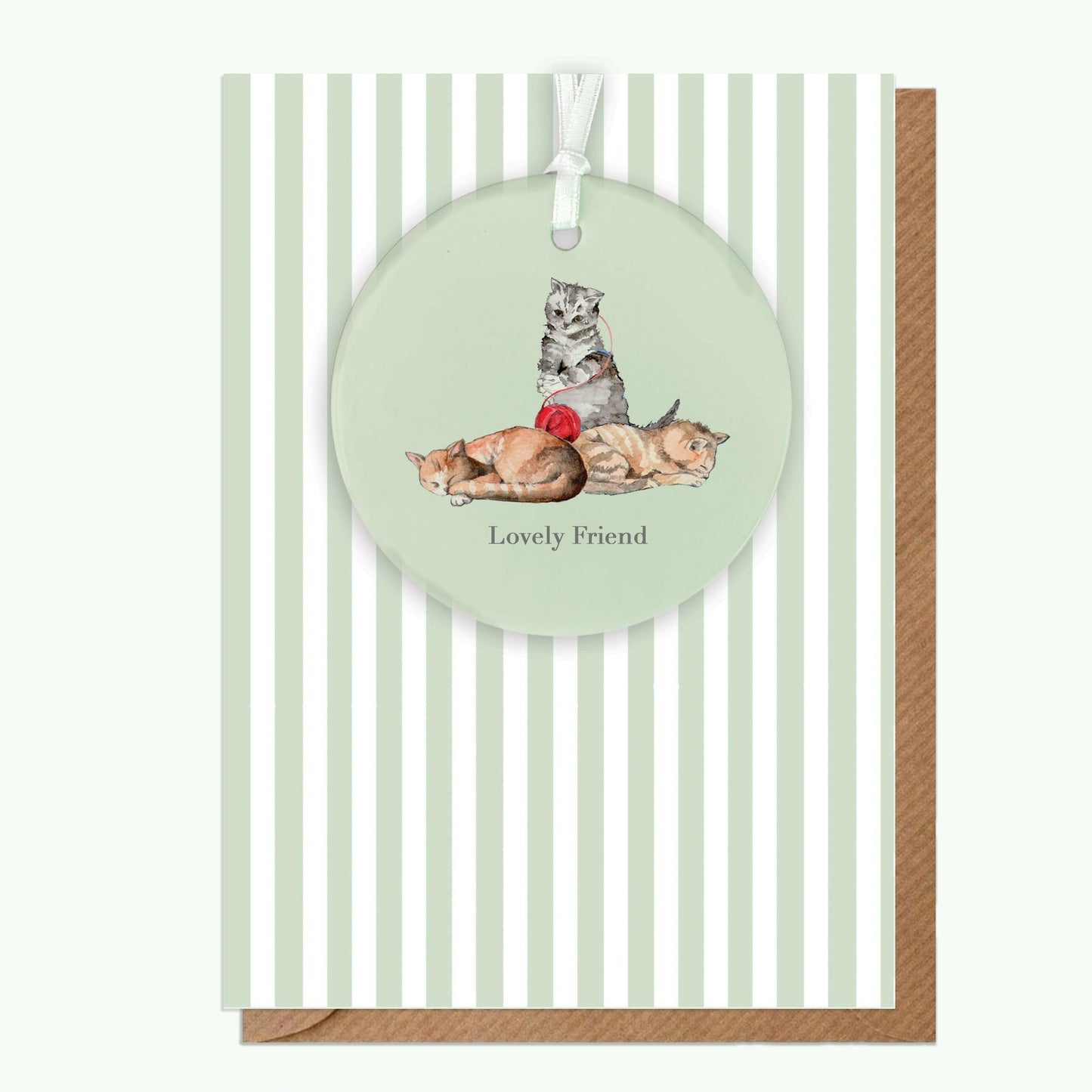 Ceramic Keepsake Hanging Decoration - A6 Greeting Card with Ceramic Keepsake - Cats Lovely Friend - Crumble and Core
