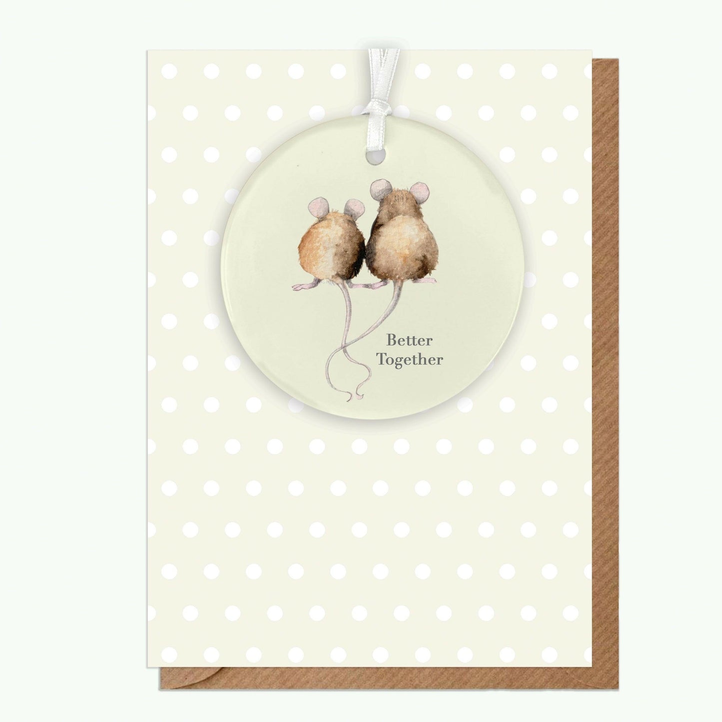 Ceramic Keepsake Hanging Decoration - A6 Greeting Card with Ceramic Keepsake - Mice Better Together - Crumble and Core
