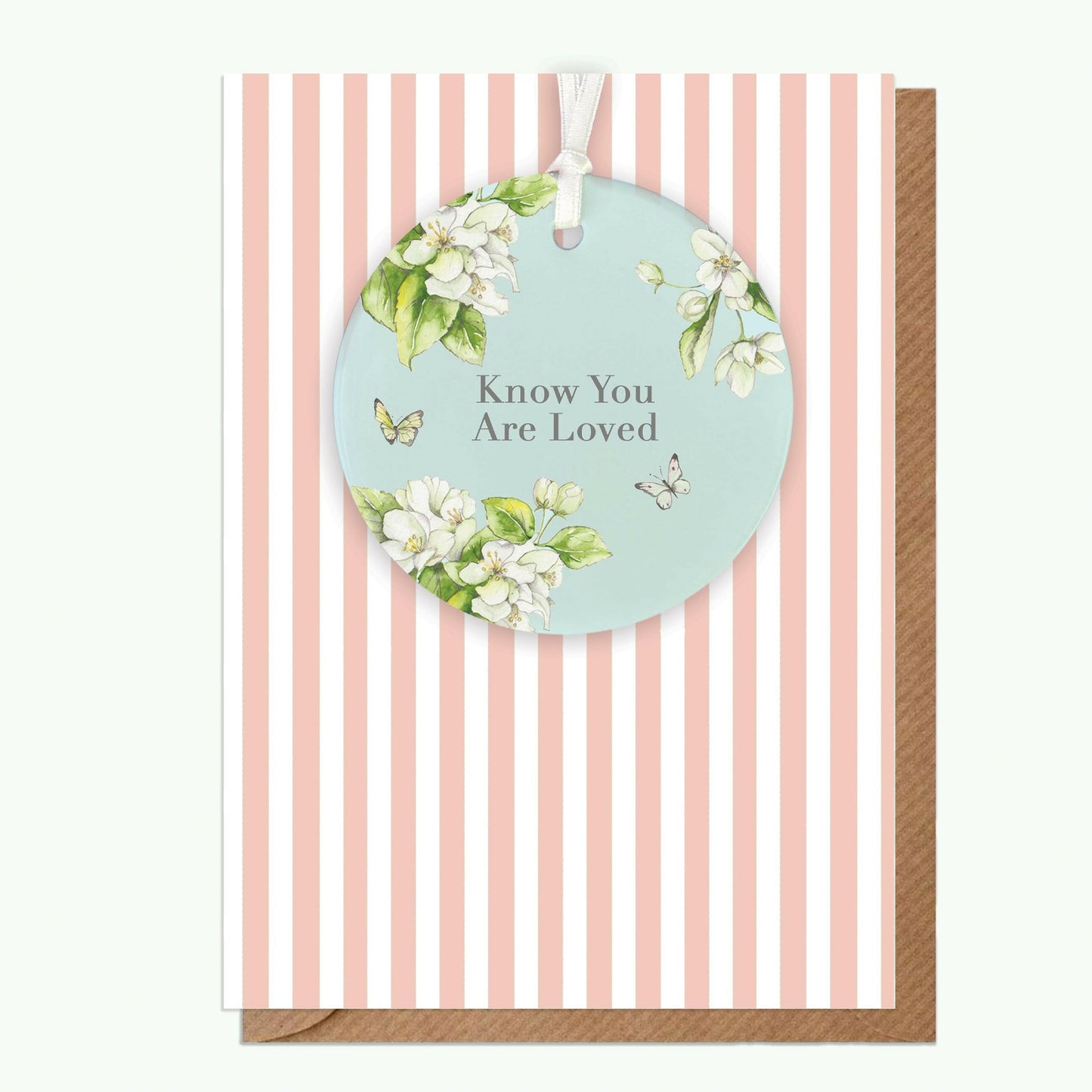 Ceramic Keepsake Hanging Decoration - A6 Greeting Card with Ceramic Keepsake - Blossom Aqua Loved - Crumble and Core