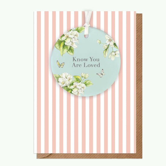 Ceramic Keepsake Hanging Decoration - A6 Greeting Card with Ceramic Keepsake - Blossom Aqua Loved - Crumble and Core