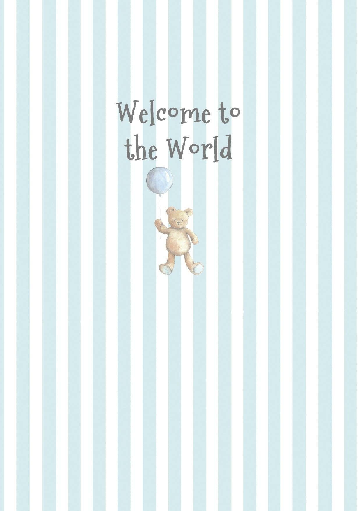 Ceramic Keepsake Hanging Decoration - A6 Greeting Card with Ceramic Keepsake - Baby Boy Teddy and Balloon - Crumble and Core