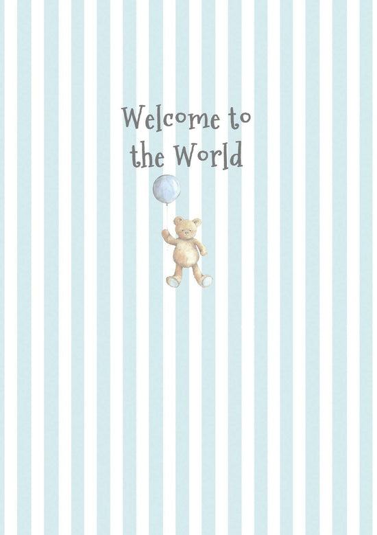 Ceramic Keepsake Hanging Decoration - A6 Greeting Card with Ceramic Keepsake - Baby Boy Teddy and Balloon - Crumble and Core