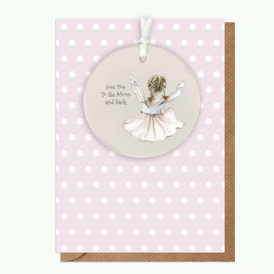 Ceramic Keepsake Hanging Decoration - A6 Greeting Card with Ceramic Keepsake - Fairy - Crumble and Core