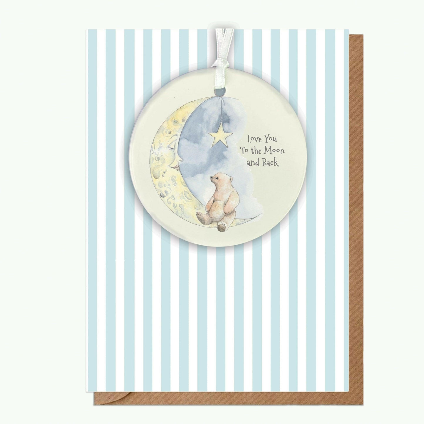Ceramic Keepsake Hanging Decoration - A6 Greeting Card with Ceramic Keepsake - Bear and Moon - Crumble and Core