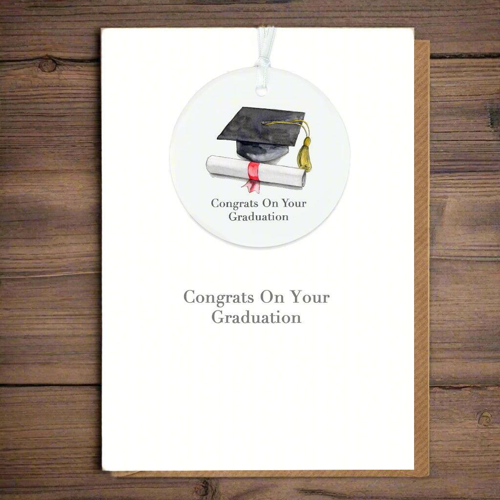 Ceramic Keepsake Hanging Decoration - A6 Greeting Card with Ceramic Keepsake - Graduation - Crumble and Core