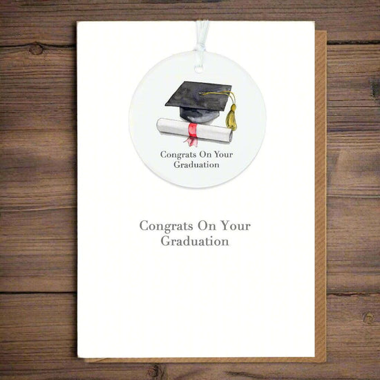Ceramic Keepsake Hanging Decoration - A6 Greeting Card with Ceramic Keepsake - Graduation - Crumble and Core