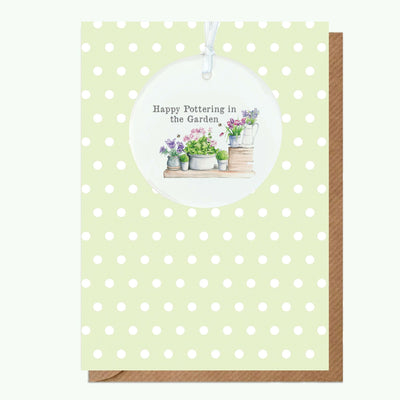 Ceramic Keepsake Hanging Decoration - A6 Greeting Card with Ceramic Keepsake - Garden Shelf - Crumble and Core