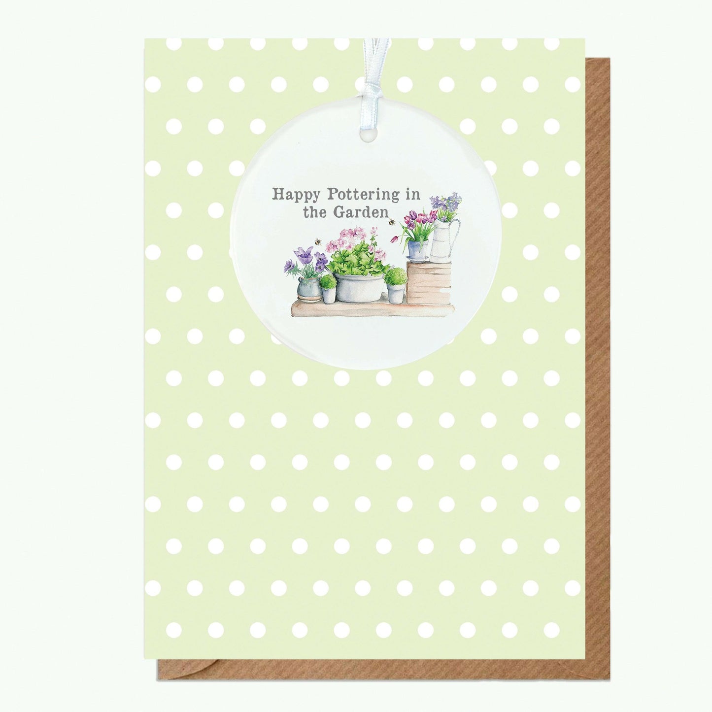 Ceramic Keepsake Hanging Decoration - A6 Greeting Card with Ceramic Keepsake - Garden Shelf - Crumble and Core