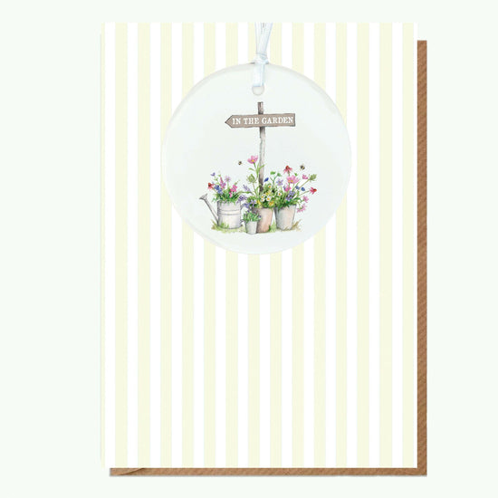 Ceramic Keepsake Hanging Decoration - A6 Greeting Card with Ceramic Keepsake - Garden Sign - Crumble and Core