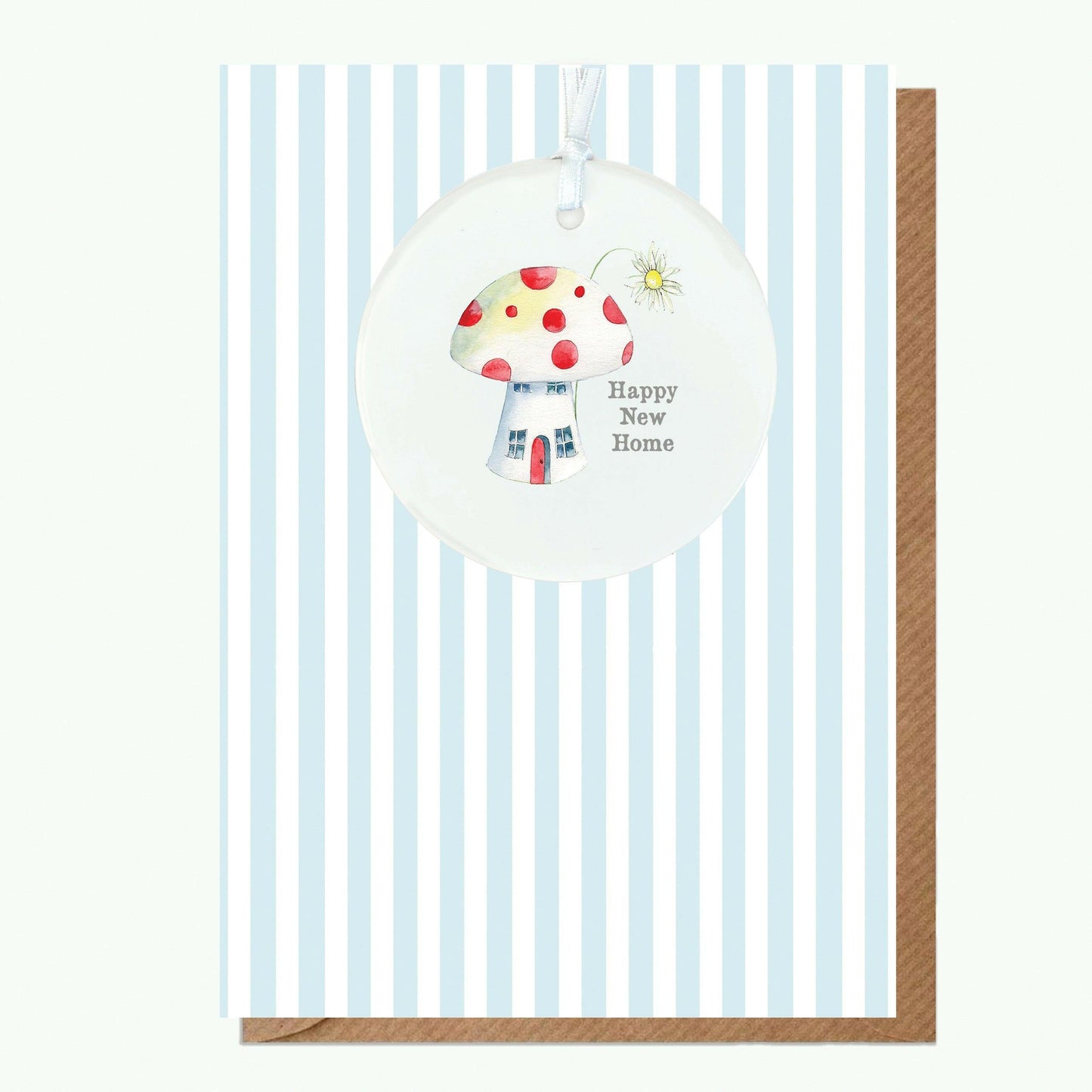 Ceramic Keepsake Hanging Decoration - A6 Greeting Card with Ceramic Keepsake - New Home Toadstool - Crumble and Core