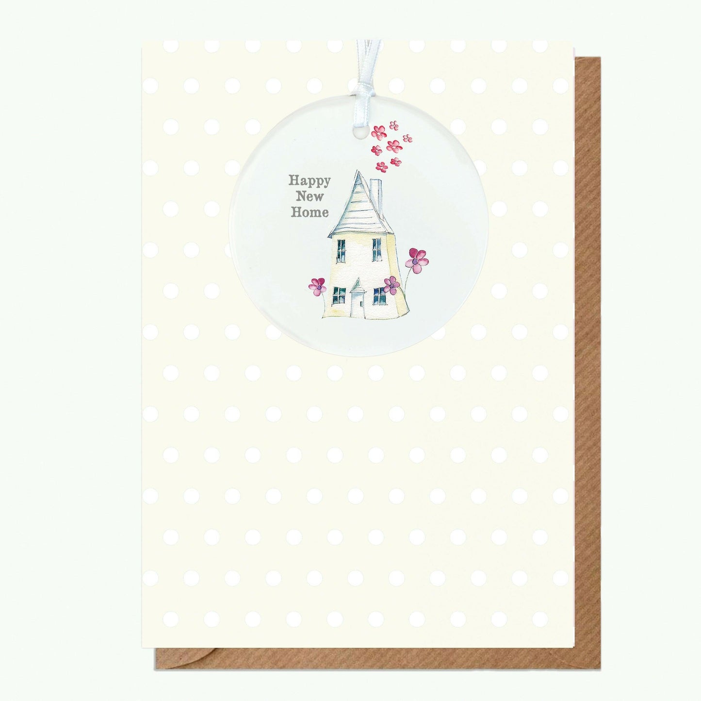 Ceramic Keepsake Hanging Decoration - A6 Greeting Card with Ceramic Keepsake - New Home Fairy House - Crumble and Core