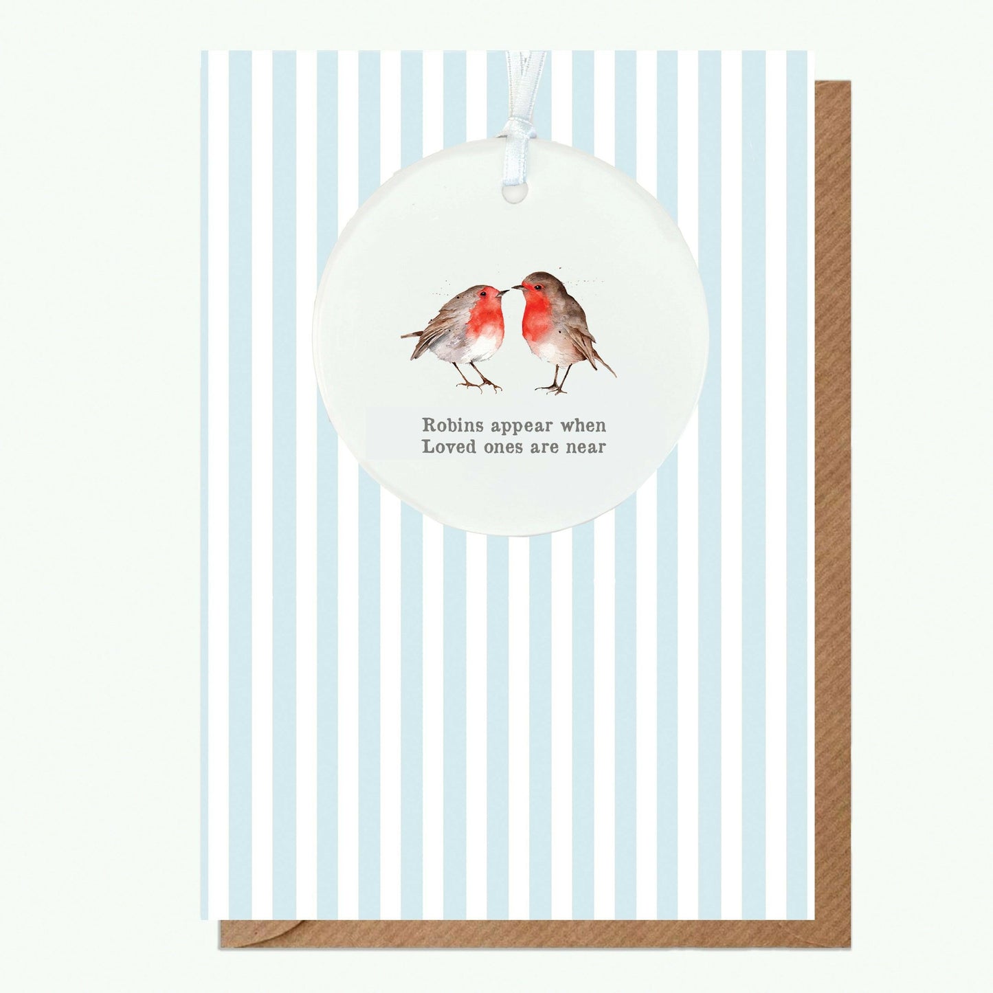 Ceramic Keepsake Hanging Decoration - A6 Greeting Card with Ceramic Keepsake - Robins Appear - Crumble and Core