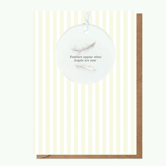 Ceramic Keepsake Hanging Decoration - A6 Greeting Card with Ceramic Keepsake - Feathers Appear - Crumble and Core