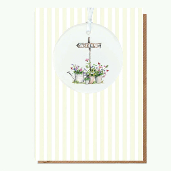 Ceramic Keepsake Hanging Decoration - A6 Greeting Card with Ceramic Keepsake - Wedding Sign - Crumble and Core