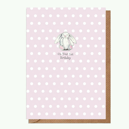 Ceramic Keepsake Hanging Decoration - A6 Greeting Card with Ceramic Keepsake - Baby 1st Birthday Girl Bunny - Crumble and Core
