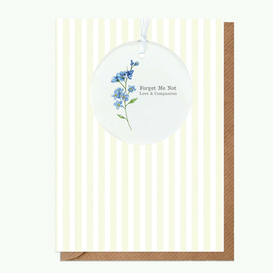 Ceramic Keepsake Hanging Decoration - A6 Greeting Card with Ceramic Keepsake - Flowers Forget Me Not - Crumble and Core