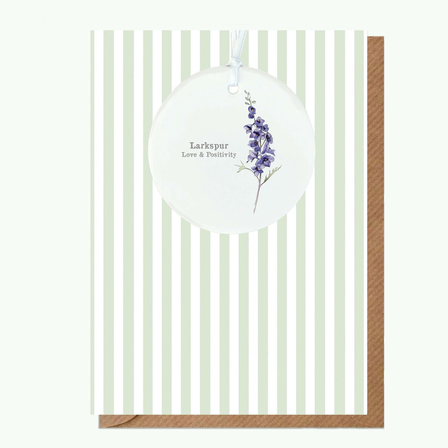 Ceramic Keepsake Hanging Decoration - A6 Greeting Card with Ceramic Keepsake - Flowers Larkspur - Crumble and Core