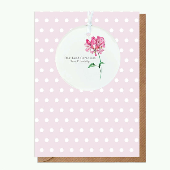 Ceramic Keepsake Hanging Decoration - A6 Greeting Card with Ceramic Keepsake - Flowers Oak Leaf - Crumble and Core