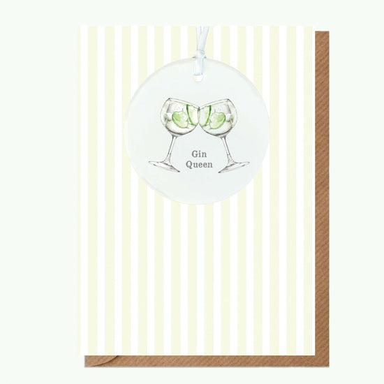 Ceramic Keepsake Hanging Decoration - A6 Greeting Card with Ceramic Keepsake - Gin Queen - Crumble and Core