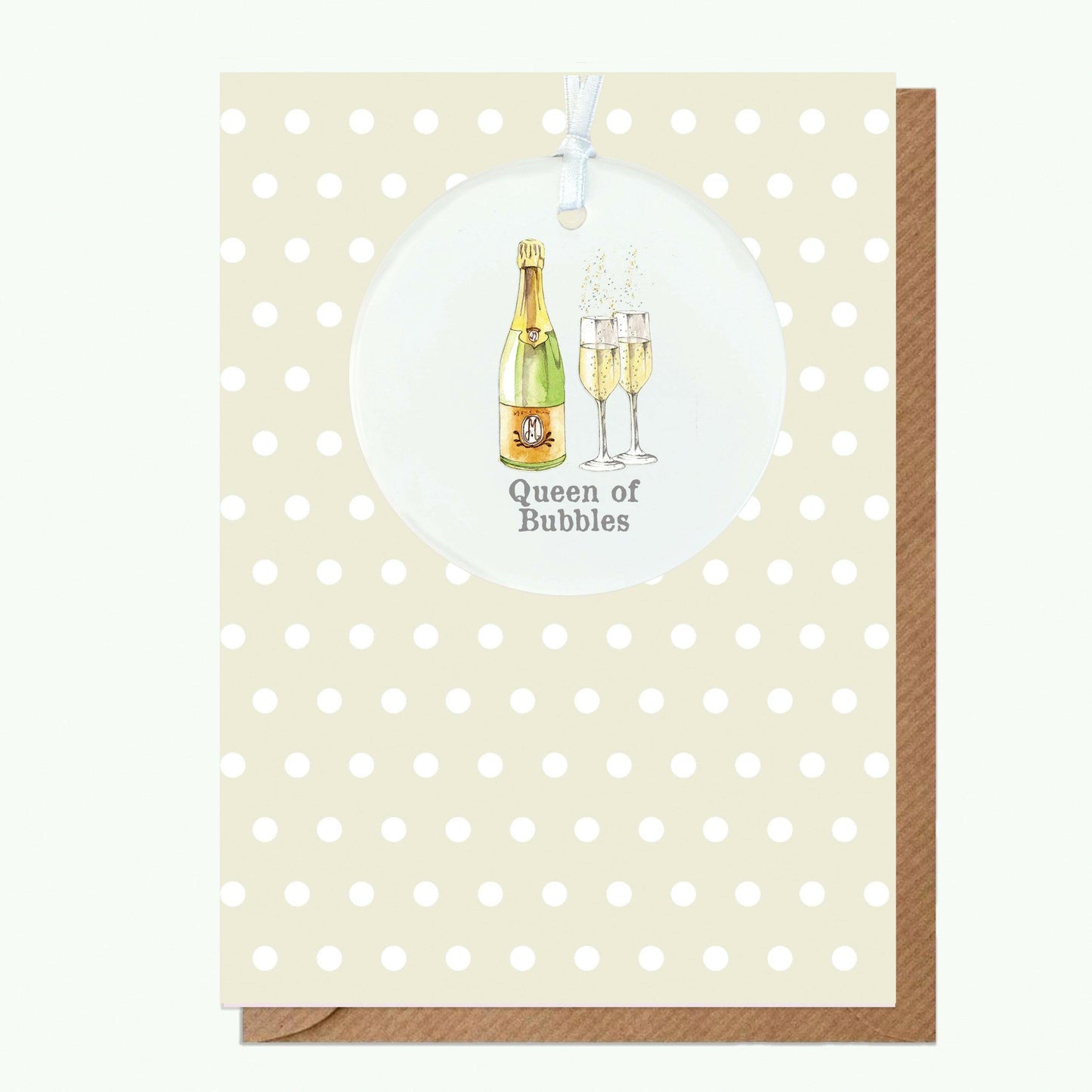 Keepsake Decoration - A6 Greeting Card with Ceramic Keepsake - Bubbly Queen - Crumble and Core