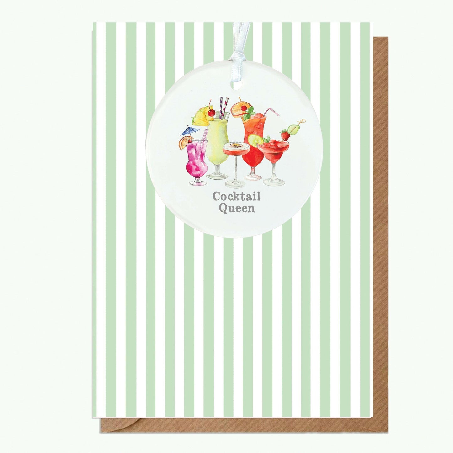 Ceramic Keepsake Hanging Decoration - A6 Greeting Card with Ceramic Keepsake - Cocktail Queen - Crumble and Core