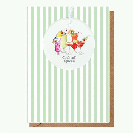Ceramic Keepsake Hanging Decoration - A6 Greeting Card with Ceramic Keepsake - Cocktail Queen - Crumble and Core