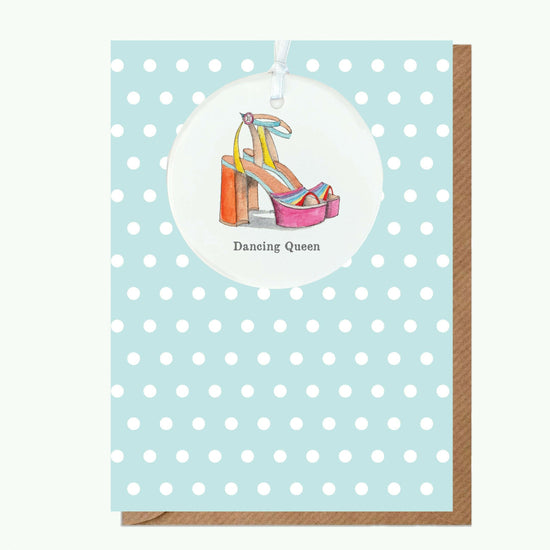 Ceramic Keepsake Hanging Decoration - A6 Greeting Card with Ceramic Keepsake - Dancing Queen - Crumble and Core