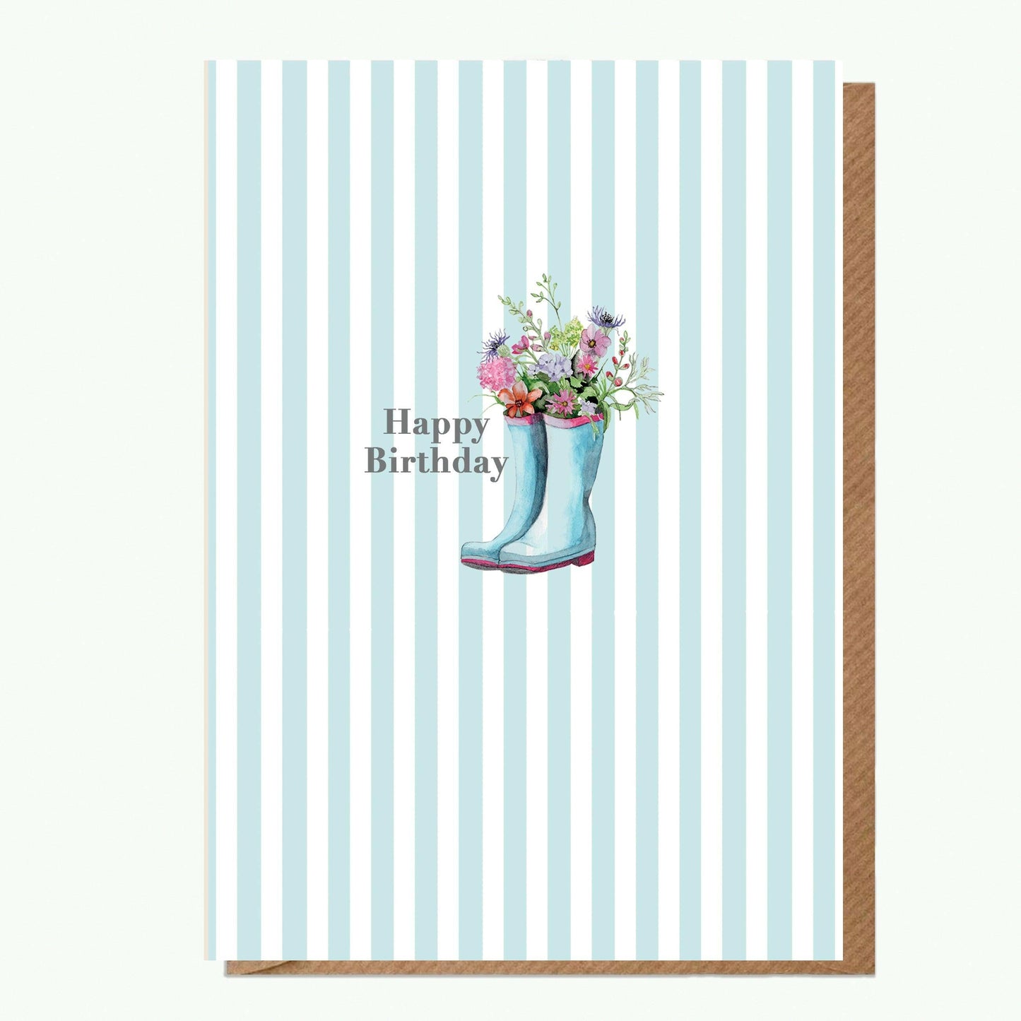 Ceramic Keepsake Hanging Decoration - A6 Birthday Greeting Card with Ceramic Keepsake - Flowers & Wellies Happy Birthday - Crumble and Core