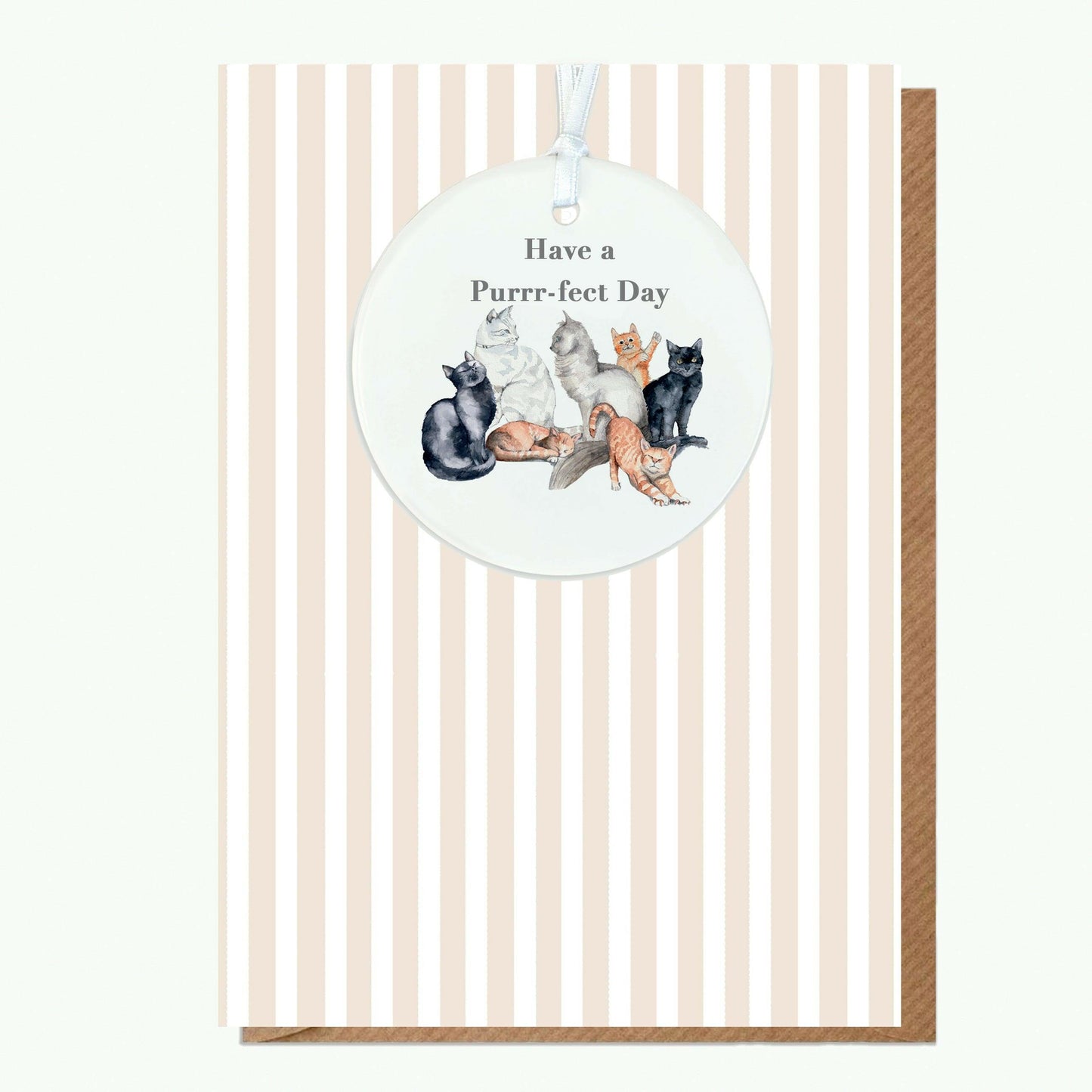 Ceramic Keepsake Hanging Decoration - A6 Birthday Greeting Card with Ceramic Keepsake - Cats Happy Birthday Birthday Card - Crumble and Core