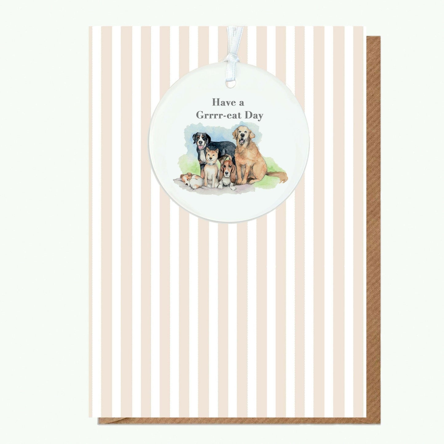 Ceramic Keepsake Hanging Decoration - A6 Birthday Greeting Card with Ceramic Keepsake - Dogs Happy Birthday - Crumble and Core