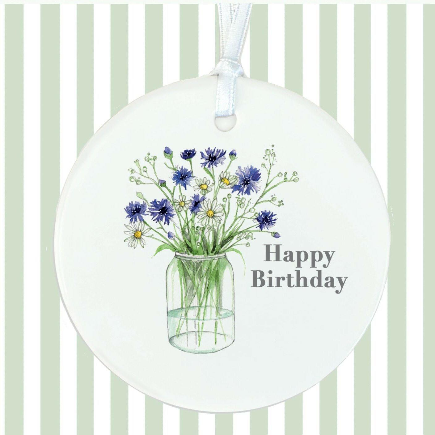 Ceramic Hanging Decoration - Cornflower Design for Birthday Celebrations Gift - Crumble and Core