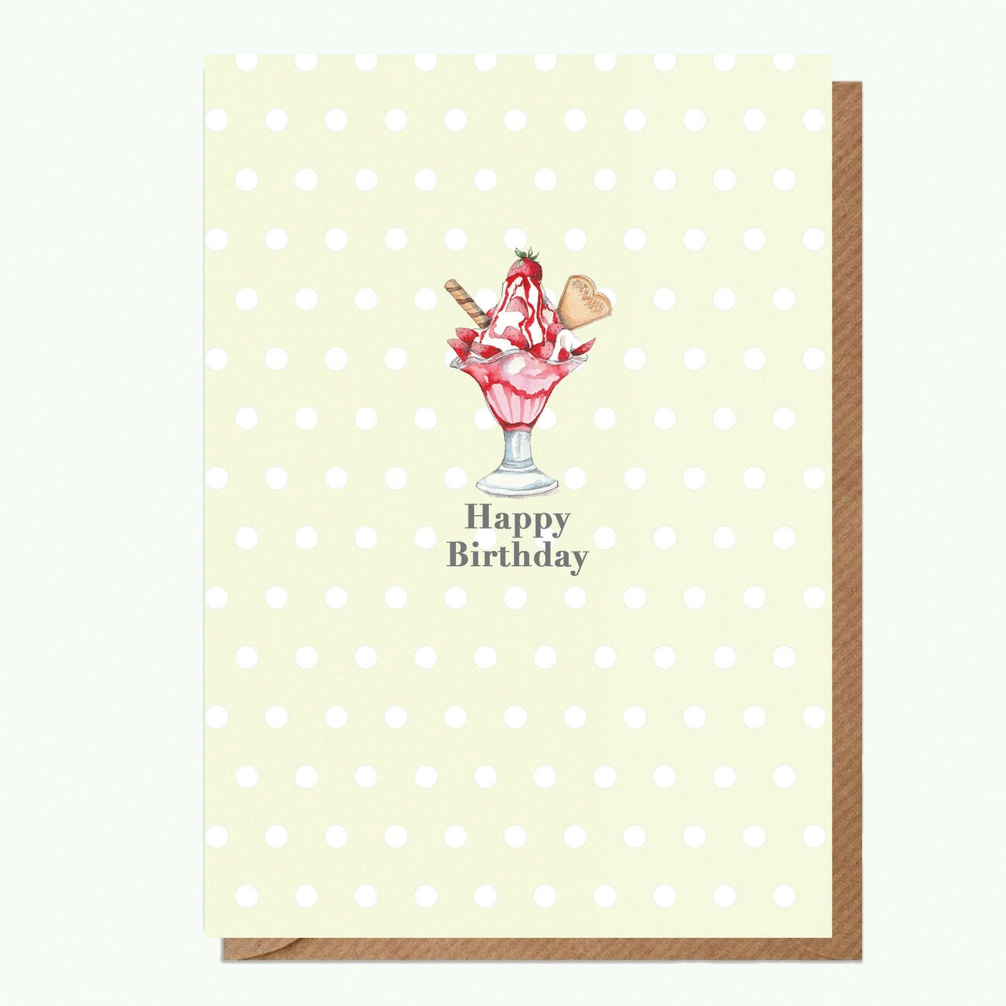 Ceramic Keepsake Hanging Decoration - A6 Birthday Greeting Card with Ceramic Keepsake - Strawberry Sundae Happy Birthday - Crumble and Core