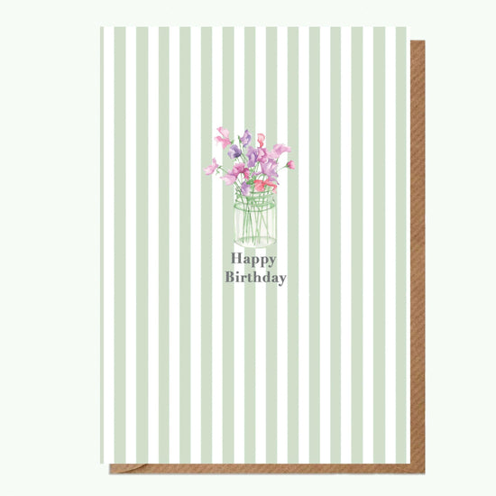 Ceramic Keepsake Hanging Decoration - A6 Birthday Greeting Card with Ceramic Keepsake - Sweet Peas Happy Birthday - Crumble and Core