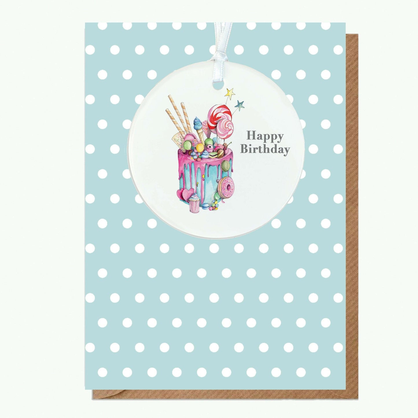Ceramic Keepsake Hanging Decoration - A6 Birthday Greeting Card with Ceramic Keepsake - Truly Scrumptious Happy Birthday - Crumble and Core