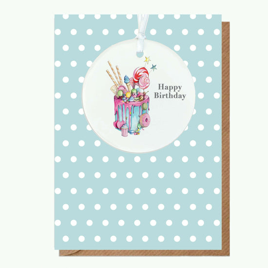 Ceramic Keepsake Hanging Decoration - A6 Birthday Greeting Card with Ceramic Keepsake - Truly Scrumptious Happy Birthday - Crumble and Core