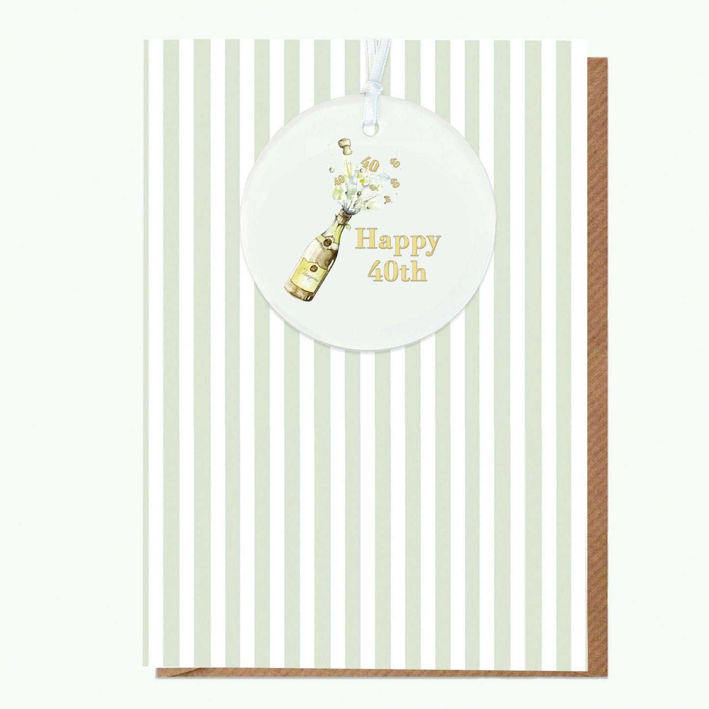 Ceramic Keepsake Hanging Decoration - A6 Birthday Greeting Card with Ceramic Keepsake - Champagne 40th Birthday Card - Crumble and Core