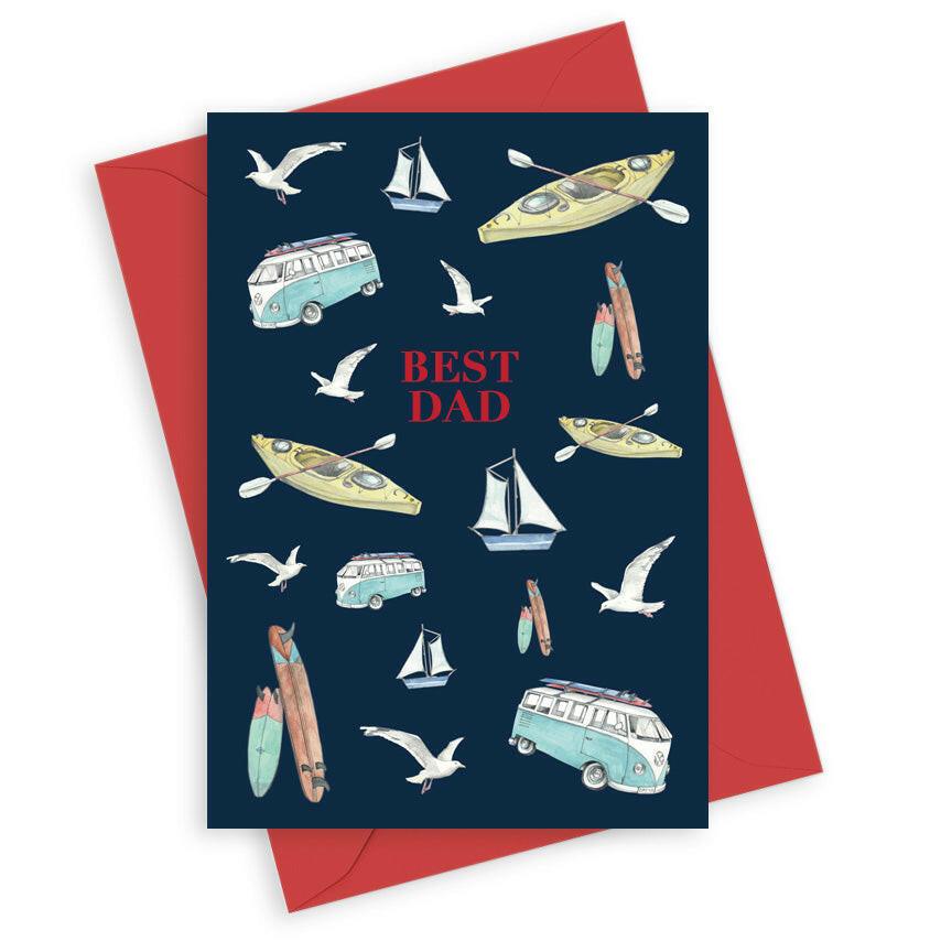 A6 Foiled Greeting Card Best Dad On The Beach - Navy Collection for Men - Crumble and Core